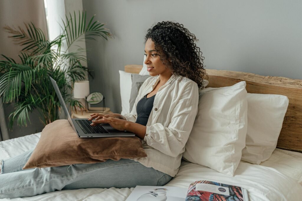 Woman browsing on laptop from home - searching for the right therapist online